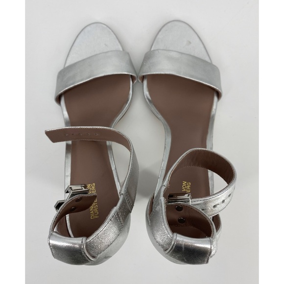 Diane Von Furstenberg Silver Metallic Buckle Ankle Strap Heels - Picture 3 of 7